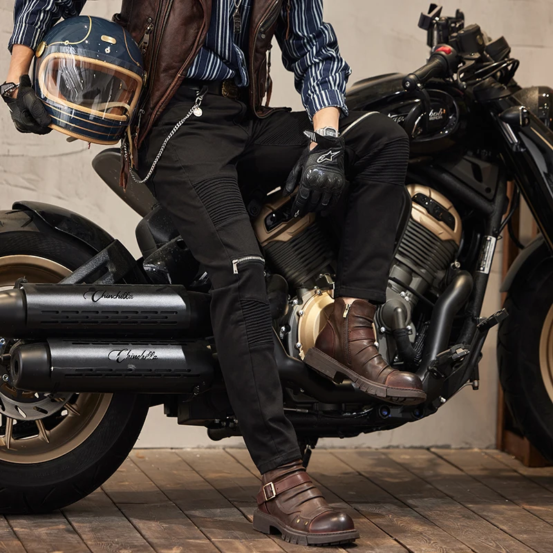 Black Jeans Men's 2024 New High-End Street Trend Slim-Fitting Cool Zipper Stitching Motorcycle Skinny Stretch Tight Trousers