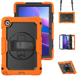 Rugged Armor Tablet Case with Screen Protector and Rotating Stand - Heavy Duty Cover with Shoulder Strap for K10C 2025 TB311FU (Orange - Black PC)
