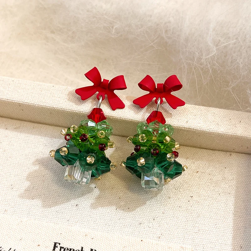 Christmas Bow Earrings For Women - Gold, Red, Green Gift Bow Drop Dangle Earrings, 3-Pair Set, Holiday Party Jewelry, Metal Alloy