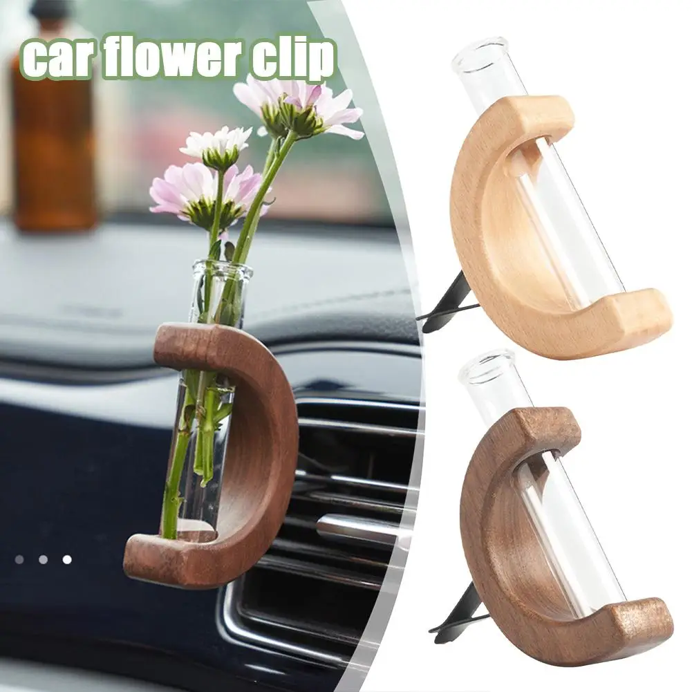 

Flower Test Tube Solid Wood Vase Plant Breeding Station Mini Decoration Air Car Flower Glass Home Ornament Vent Car Vase Q5E0