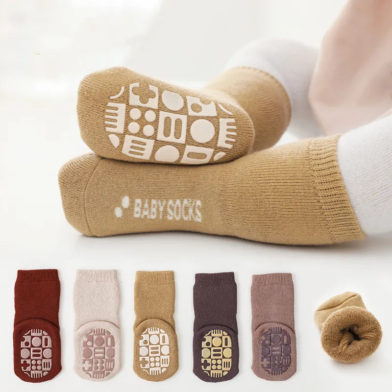 

0-5T Warm Anti Slip Floor Children's Socks Winter Thick Terry Baby Boys Girls Socks 2021 New Fashion Kids Accessories