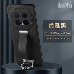 Premium Business Leather Stand Case with Wristband and Shockproof Bumper - Honor Magic8 (Black)