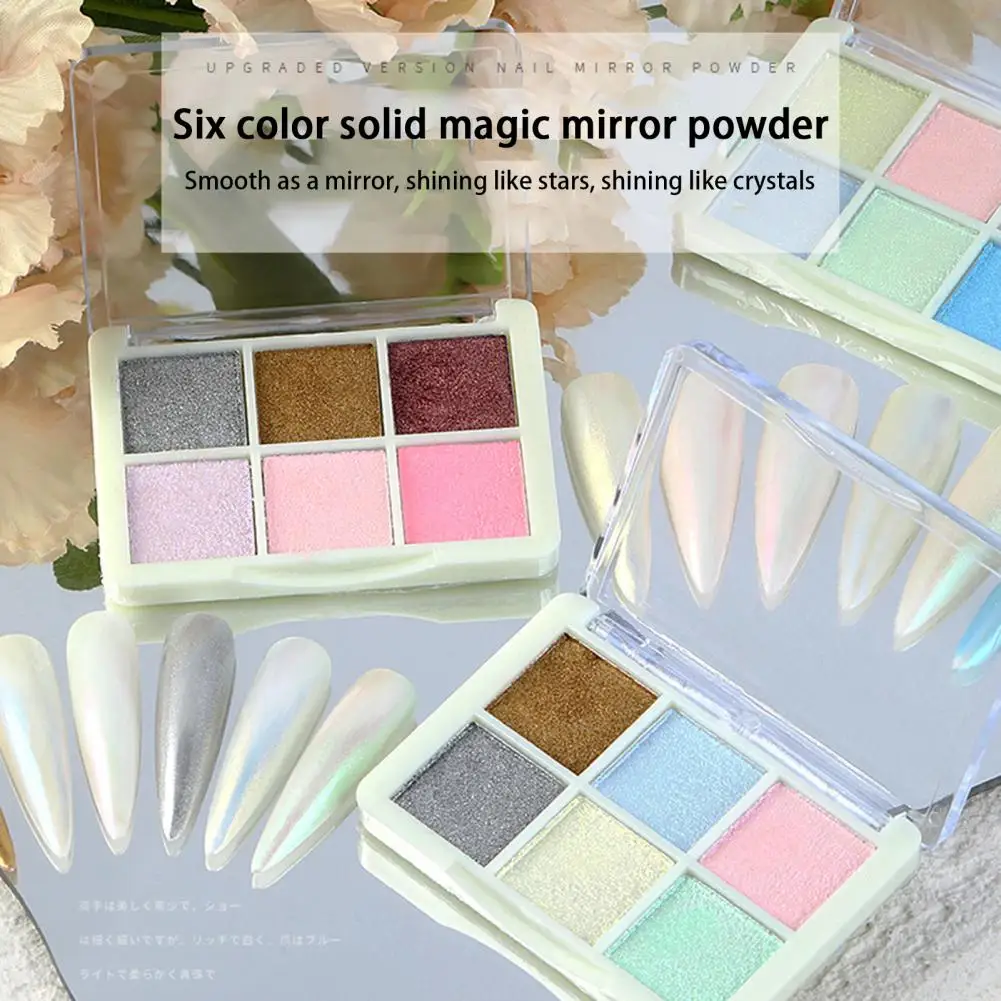 6 Colors Holographics Laser Aurora Solid Mirror Nail Glitter Powder Nails UV Gel Polish Pigment Nail Art Decorations Accessories