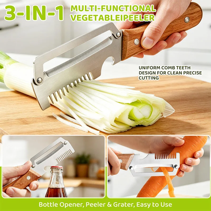 Kitchen Peeler Stainless Steel Vegetable Peeler with Wooden Handle for Peeling and Slicing Fruits and Vegetables Kitchen Tool 4