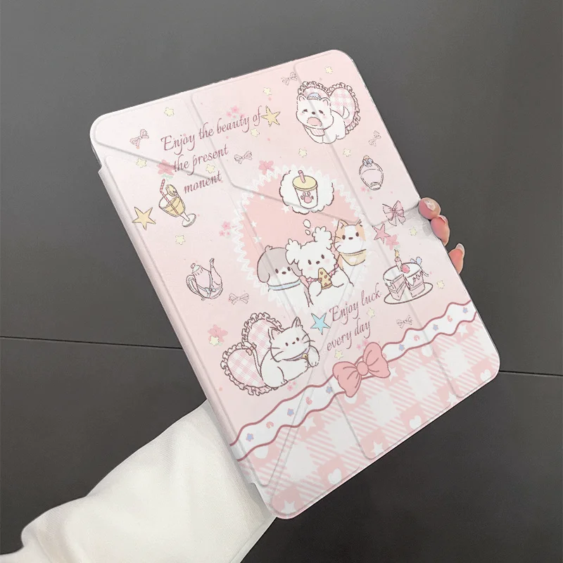 Chic Korean Pink Cat & Puppy Bow Tablet Case