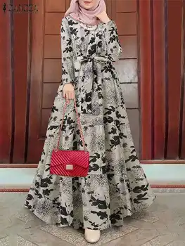 ZANZEA Vintage Long Sleeve Floral Printed Abaya