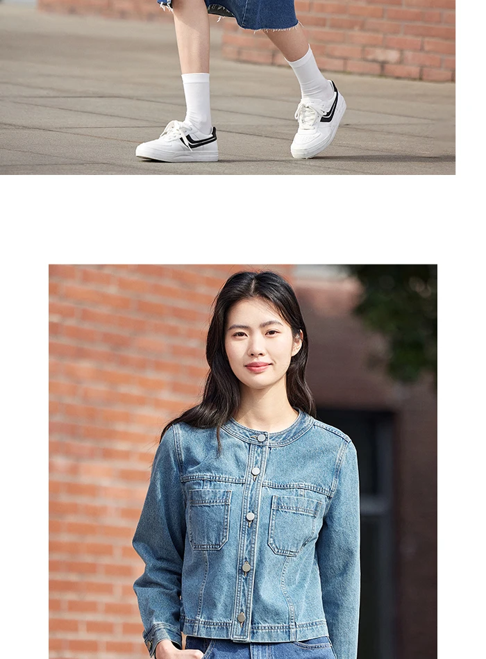Denim Jacket Women Short Style Small And Taller Spring New Retro Round Neck Jacket Casual And Versatile Coats