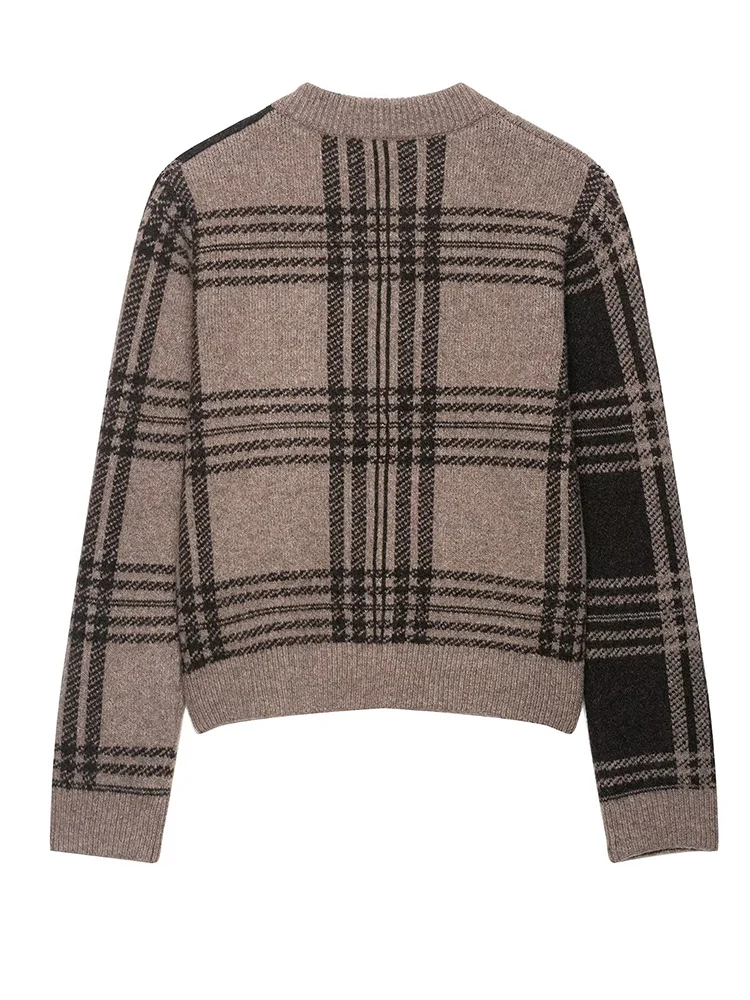 2025 Women Fashion Knitted Cardigans Long Sleeve Button Checkered Print O-Neck Sweater Cardigan Autumn Winter New Outerwear ﻿