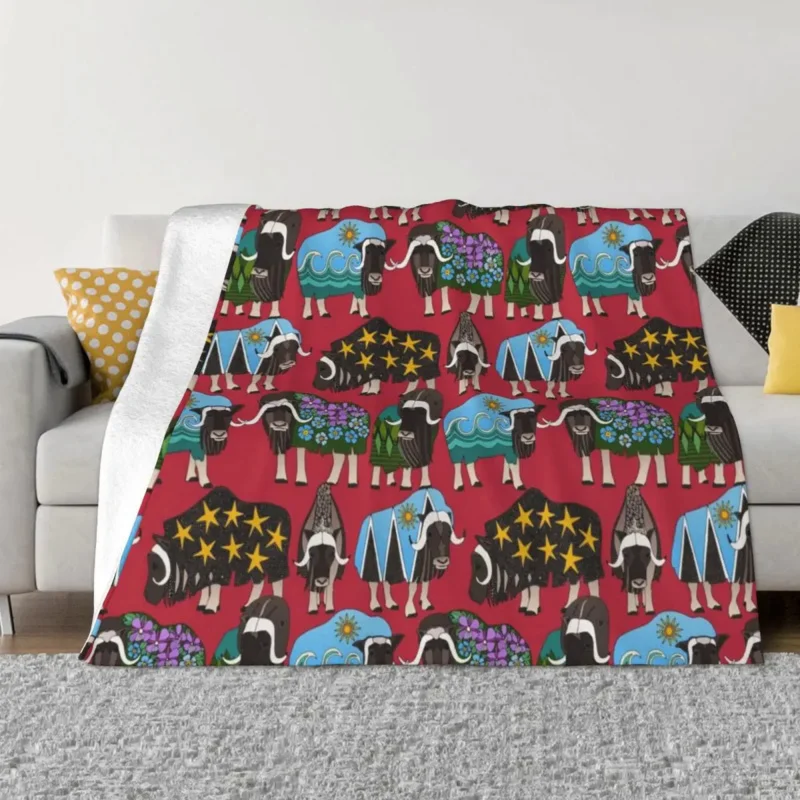 

Alaskan musk ox red Throw Blanket Soft Bed linens For Sofa Thin Thin warm for winter Blankets