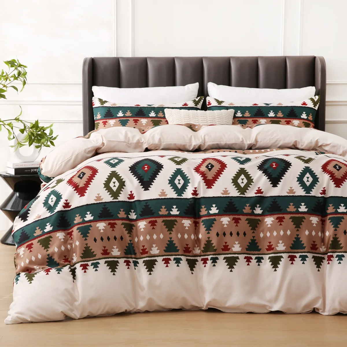Set di biancheria da letto con motivo geometrico a griglia, per letto super king size, con motivo a scacchi di bufalo bianco e nero, in cotone, decorazione rustica per la casa
