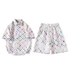 Summer Plaid Sets Men Fashion Short Sleeved Shirt/Shorts Two-piece Mens Streetwear Loose Hollow Out Set Mens Short Sets M-5XL 6