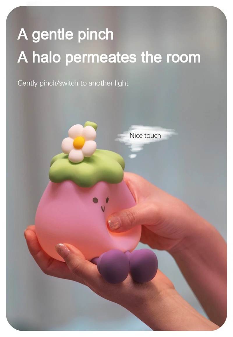 LED Cute Eggplant Night Light Dimmable Nursery Eggplant Lamps Super Squishy Silicone USB Rechargeable Touch Control Night Lamp