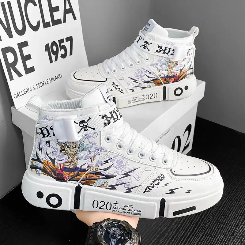 

New Kawaii Cartoon Anime One Piece Sneakers Luffy Gear New Form High-Top Sneakers Cute Student Shoes Sneakers