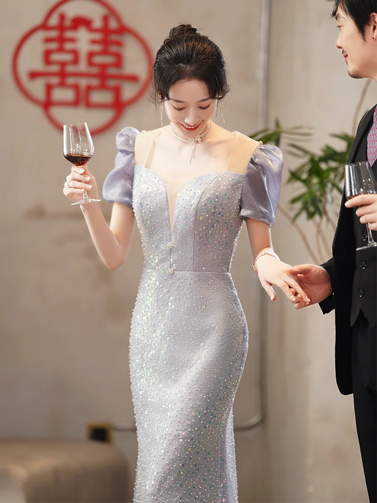 

Новинка 2022, женское французское облегающее длинное вечернее платье-русалка, сексуальное вечернее платье, блестящее изысканное платье с блестками для выпускного вечера