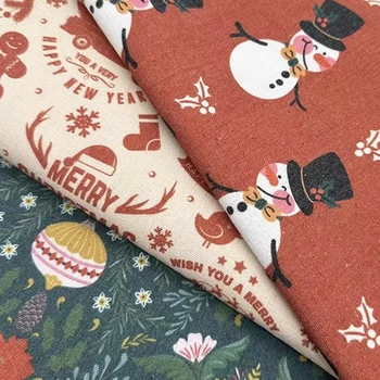 Tissu imprimé de noël en coton et lin, 0.5m/1m/2m, pour nappes, rideaux, décoration de noël, oreillers de canapé, tissu de bricolage fait à la main 1