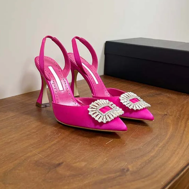 

Women's Sandals Spring/Summer 2024 New High Heel Rhinestone Square Buckle Pointed Fashion After Party Trip Wrap Sandals