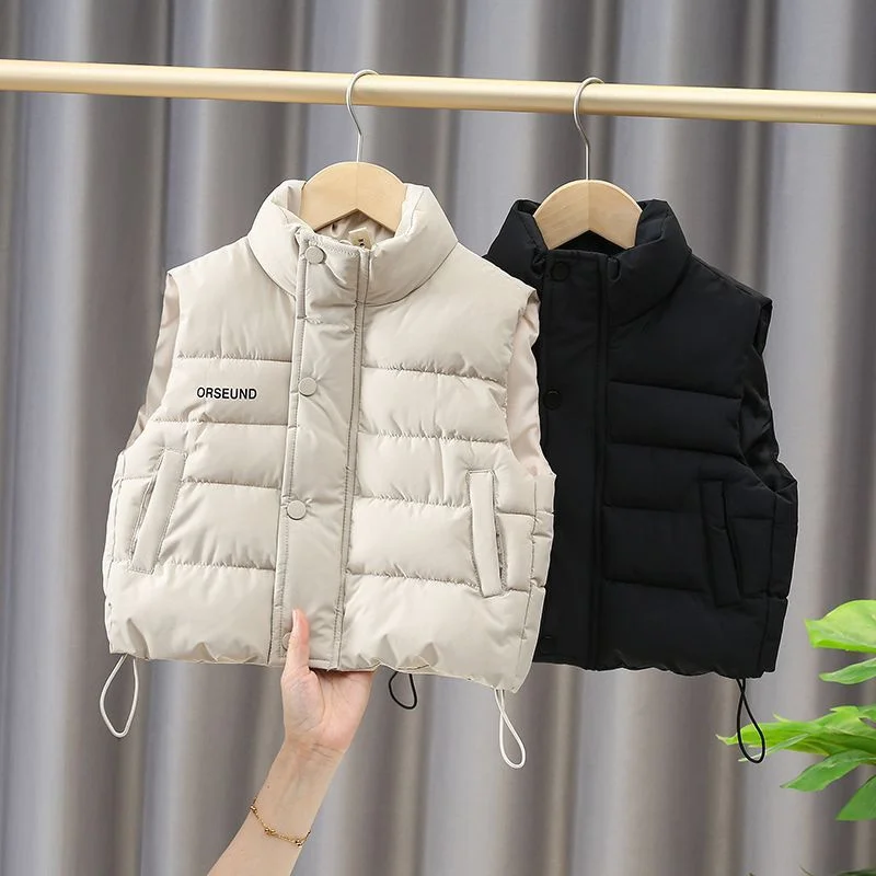Autumn Winter Boys Girls Sleeveless Hooded Vest Jacket Cartoon Print Coat Kids Warm Vest Outwear Clothes
