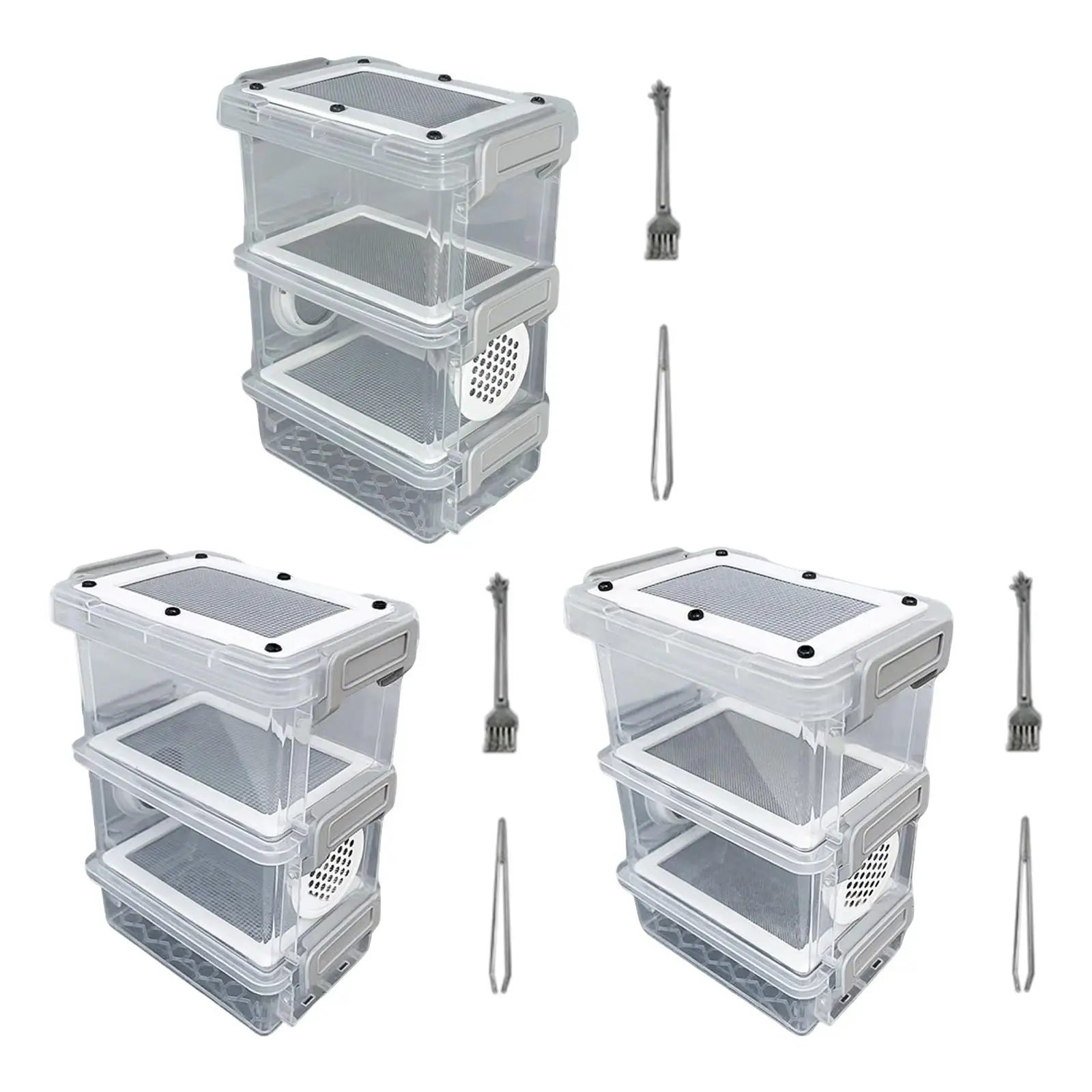Mini Crickets Feeding Box Plastic Stainless Steel Breeding Case Animal Habitat for Mealworms Roaches and 