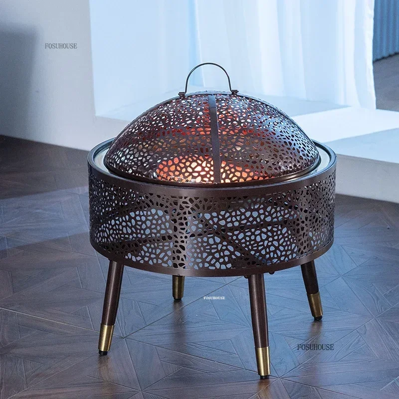 European Stainless Steel Fire Pits Household Indoor Charcoal Brazier Creative Smokeless Fire Pit Charcoal Stove Outdoor Heater