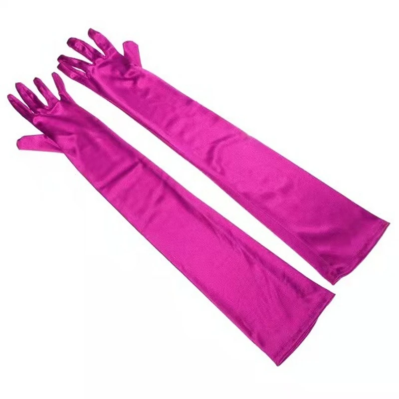Women's Evening Party Formal Gloves Solid Satin Long Finger Mittens for Events Activities Red White Rose Color Party Cosplay