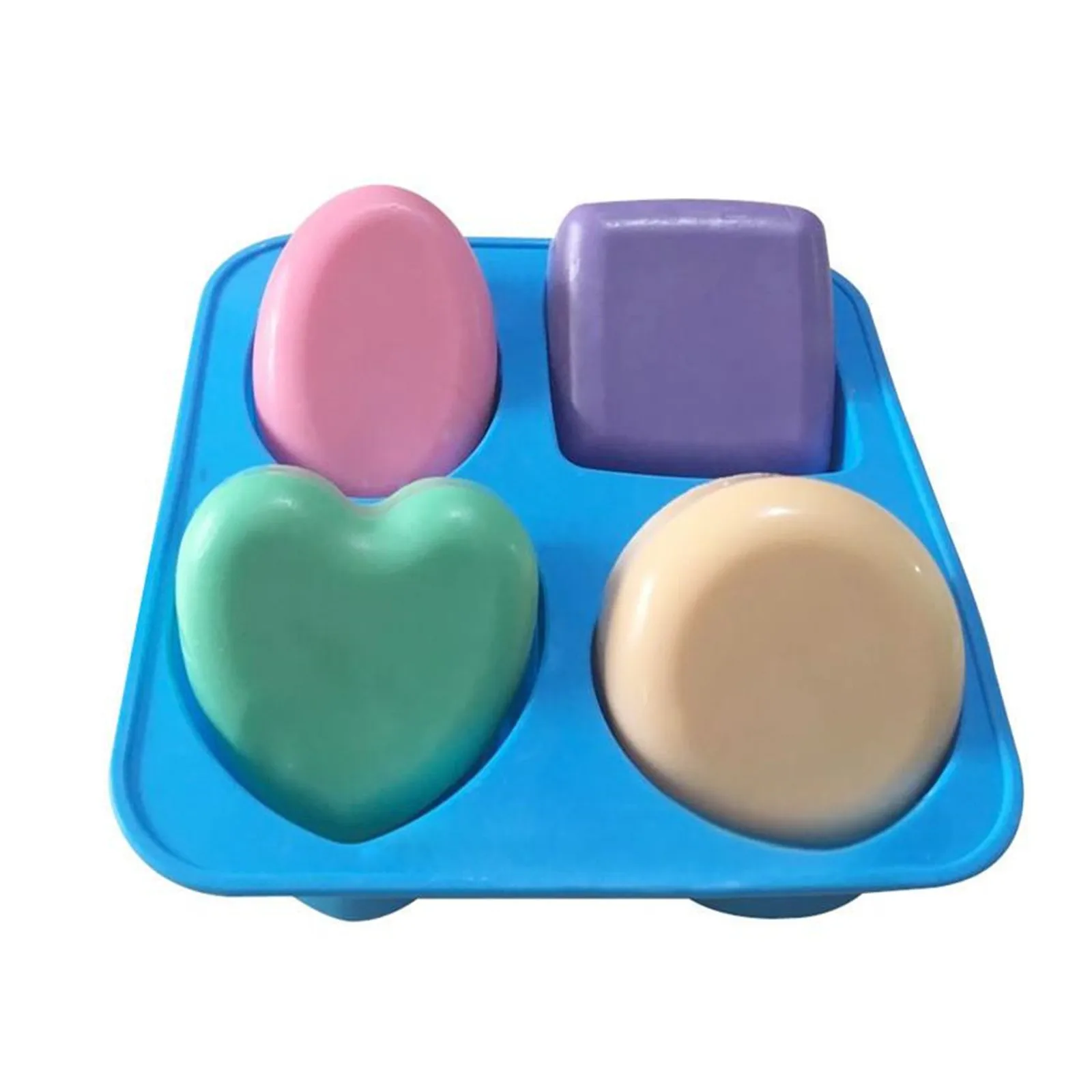 4 Cavity Round Oval Heart Square Shape Mold Soap Making Silicone Soap Molds Portable Unique Making Tools