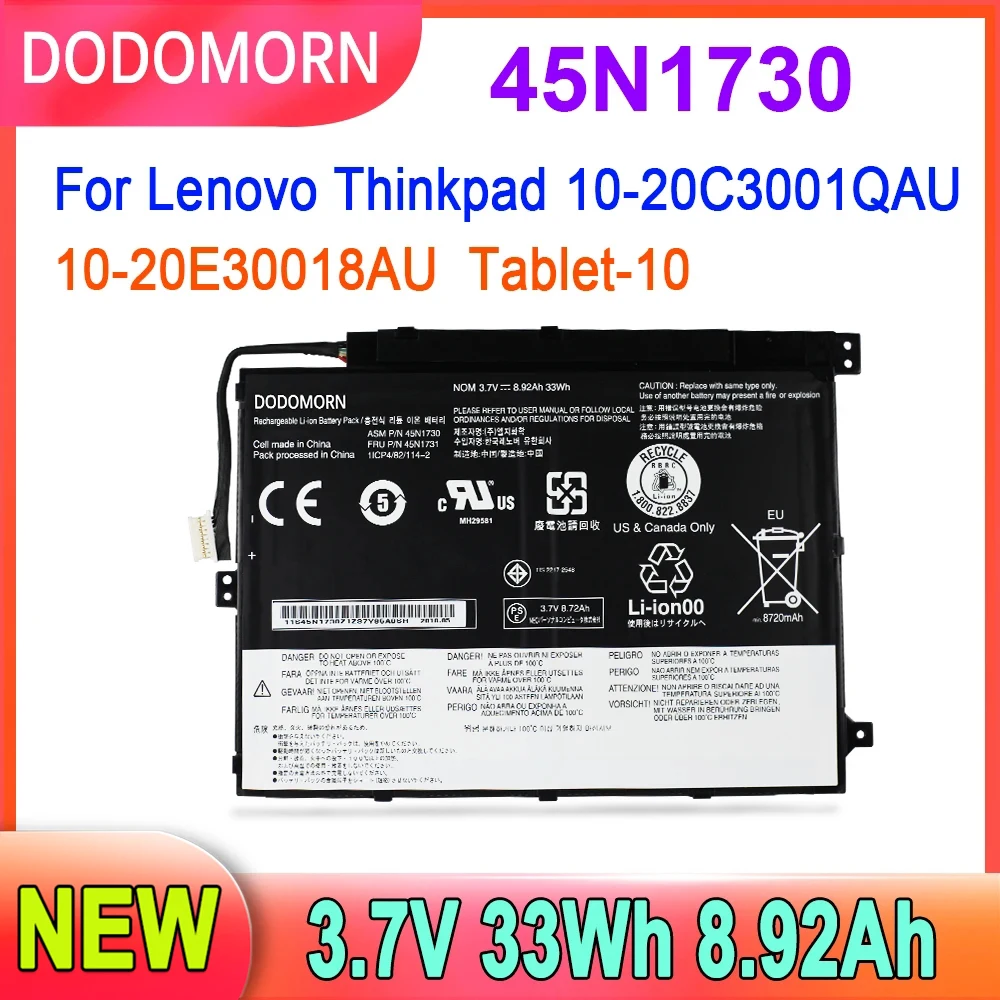 

DODOMORN 45N1730 45N1731 Laptop Battery For Lenovo Thinkpad 10 20C3001QAU 10 20E30018AU Tablet 10 Series 3.7V 33Wh 8.92Ah