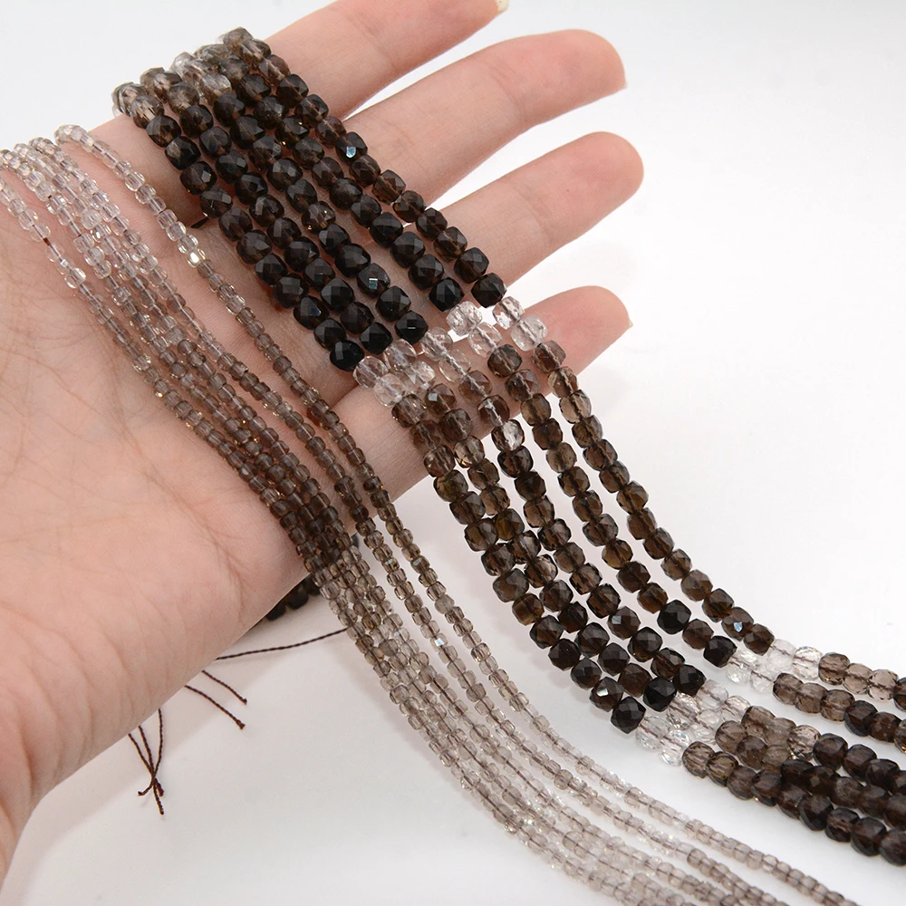 Natural A+ Smoky Quartz Faceted Round / Cube Beads 2mm,3mm,4mm,For Jewelry Making DIY Bracelets Necklace Strand Gift 39cm 3