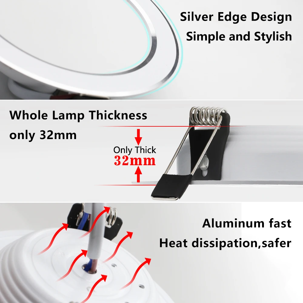 Spot led downlight teto ac 220v 240v 7w 9 12 15 18 holofote branco quente e frio redondo lâmpada embutida led iluminação de ponto - Imagem 3