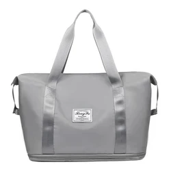Expandable Women's Large Capacity Travel Duffel Bag - Waterproof Nylon, Sports & Leisure (Gray)