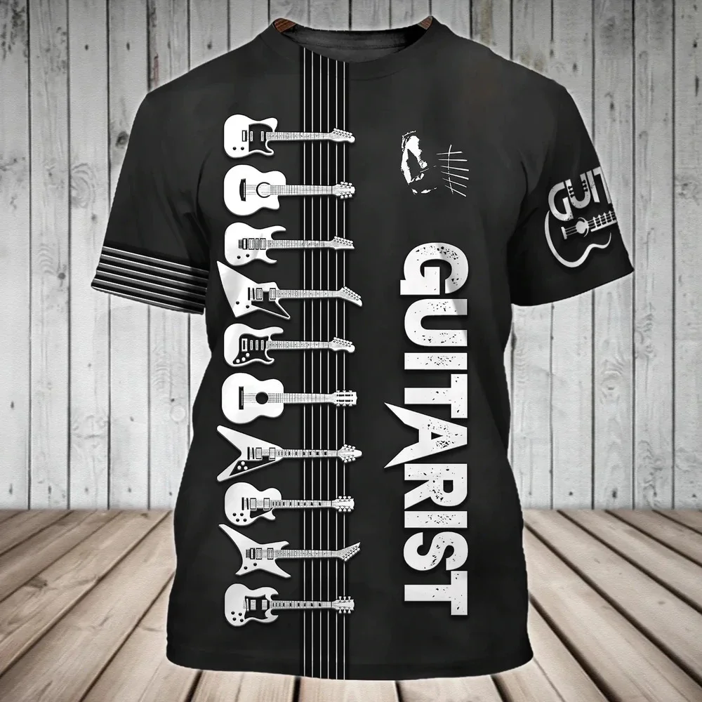 

2023 Supercool Summer Men's T Shirts Guitar Graphic 3d Fashion Music T-shirt Pullover Short Sleeve O Neck Rock Hip Hop Tops