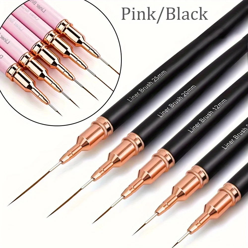 5pcs Nail Art Brush Set Detailer Striping Brush Fine Line Pens UV Gel Polish Painting Manicure Tools