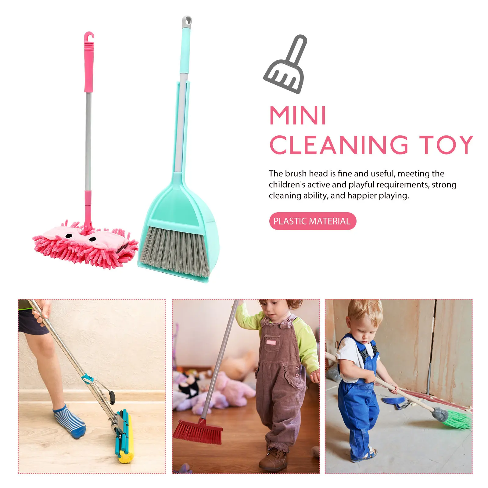 1 세트 어린이 청소 놀이 세트 작은 빗자루 걸레 콤보 휴대용 용 청소 세트 부드러운 버 프리 표면 강한 강모