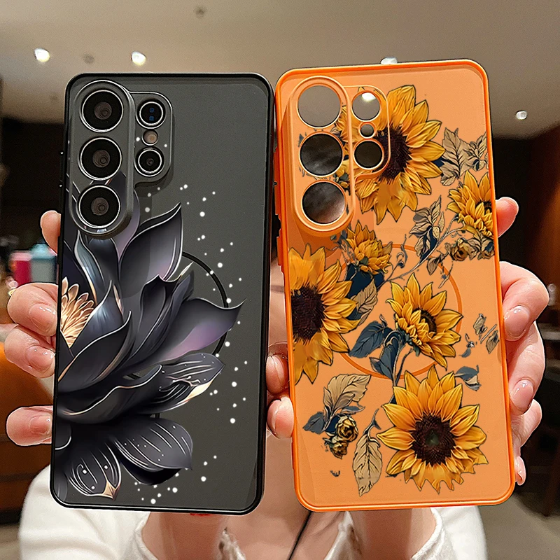Pink Flower Pattern Magnetic Phone Case - Stylish Protective Hard Cover