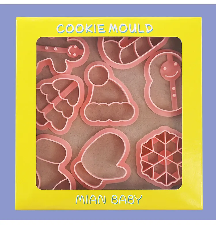 Description Picture 4 of item8 Pcs/set 3D Christmas Cookie Cutter Plastic Cartoon Pressable Biscuit Mold Stamp Kitchen Baking Pastry Bakeware Accessory
