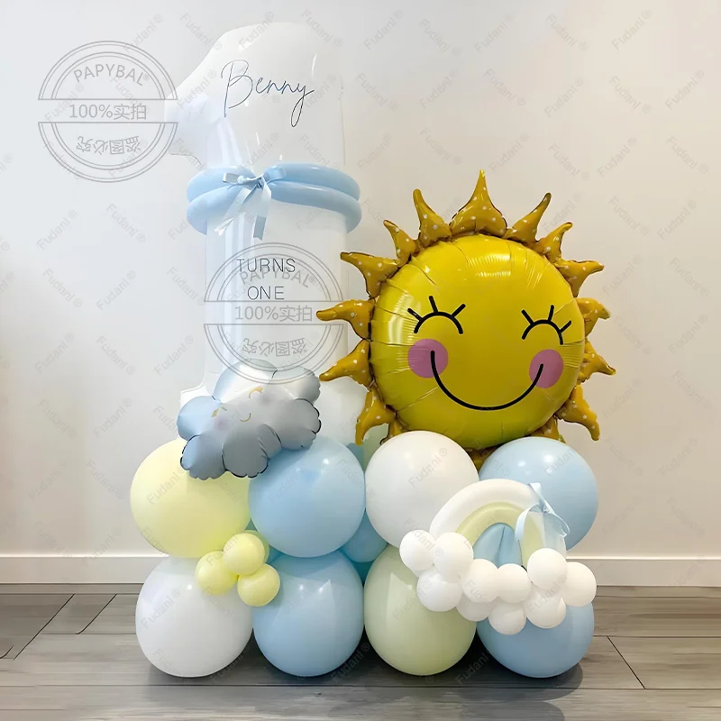 48 Stück lächelnde Sonnenblume Sonne Wolke Ballon weiße Zahl Geburtstag Ballon Set Wetter Serie Party Dekoration Geburtstag liefert – Detail 1
