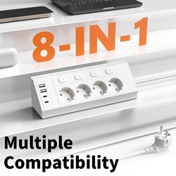 Advanced EU Desktop Corner Power Strip with Independent Outlet Control - EU Plug (WHITE)