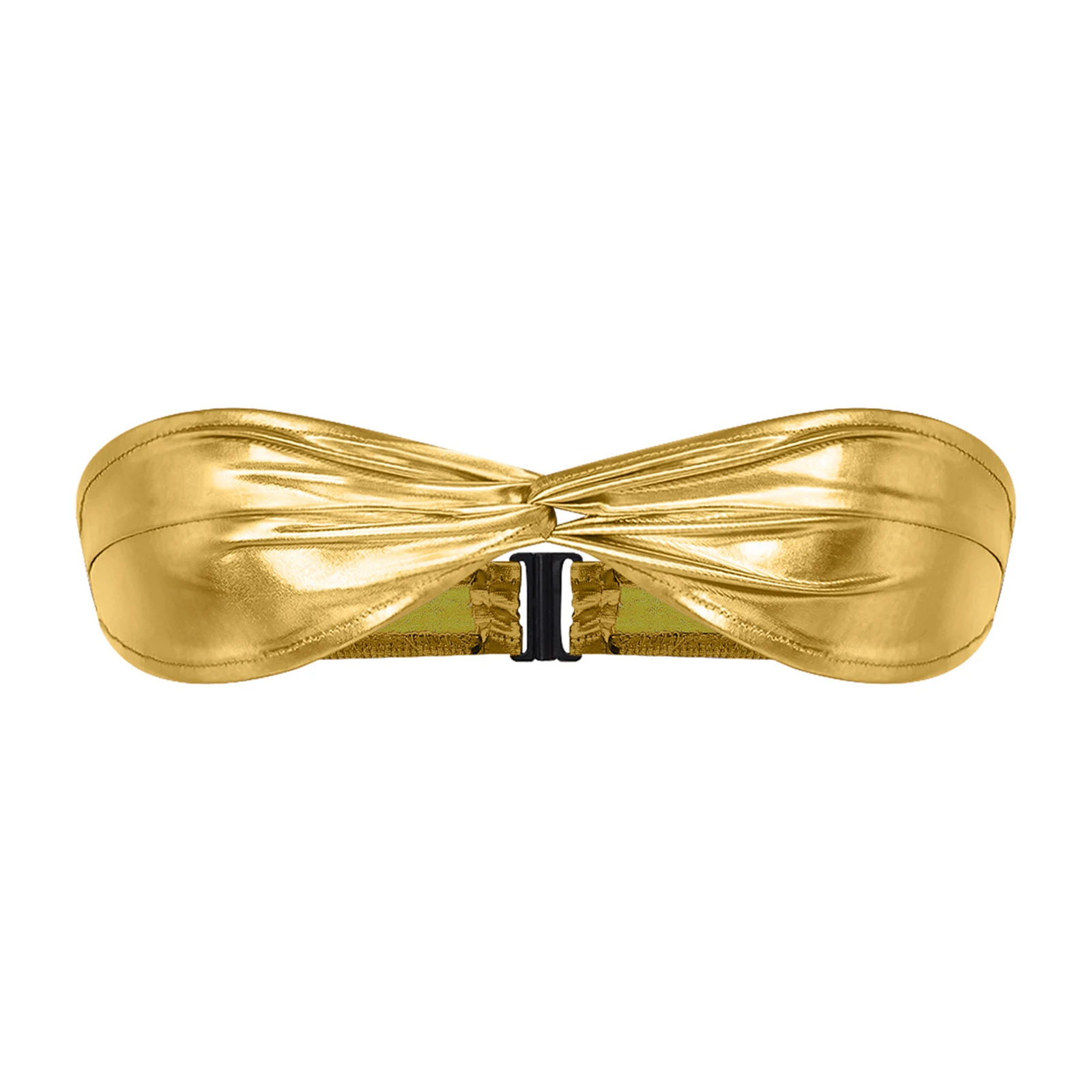 Damen Metallic Glänzender Bikini-Badeanzug-Oberteil Trägerlos mit Vorderseitigem Knoten und Rückenschnalle, Schwimm-BH, Badeanzug-Top – Detail 15