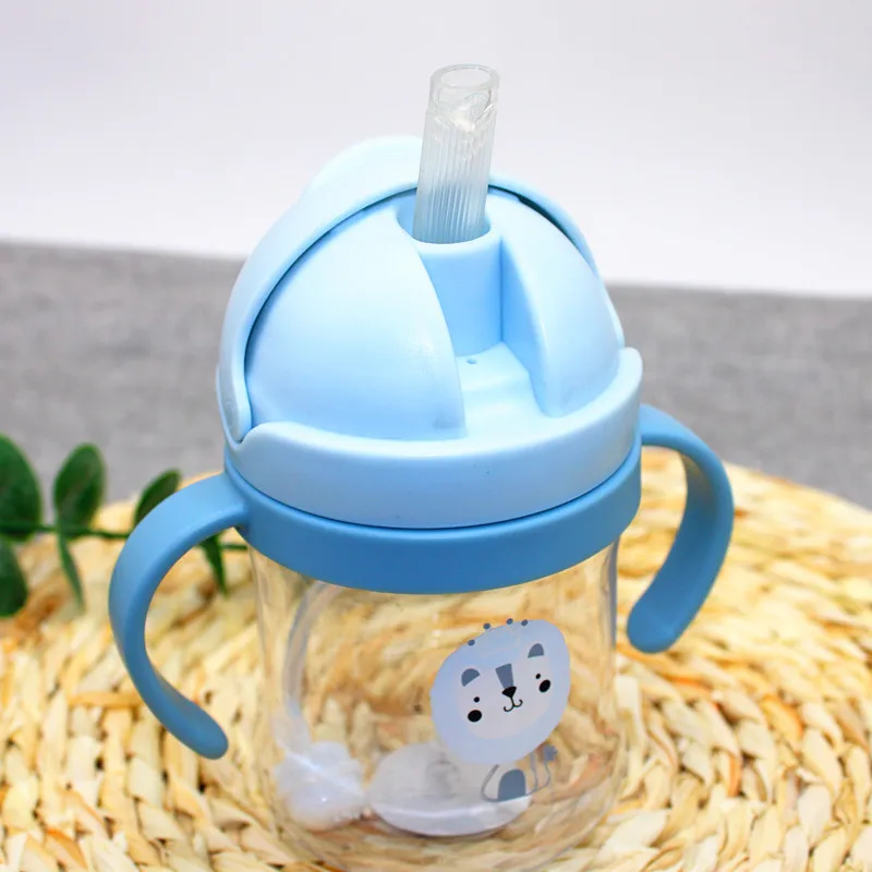 

250ml Baby Drinking Cup Feeding Bottle With Straw Gravity Ball Wide Caliber Drinking Milk Water Bottle With Handle Kindergarten