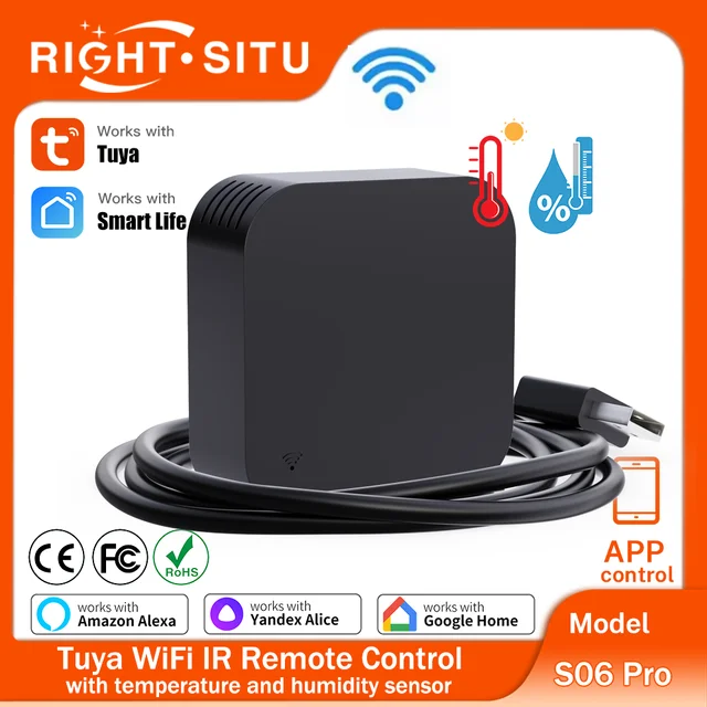 Tuya Temperature Humidity Sensor with IR Remote Control WiFi APP Remote Control var SmartLife for TV AC Work with Yandex Alexa