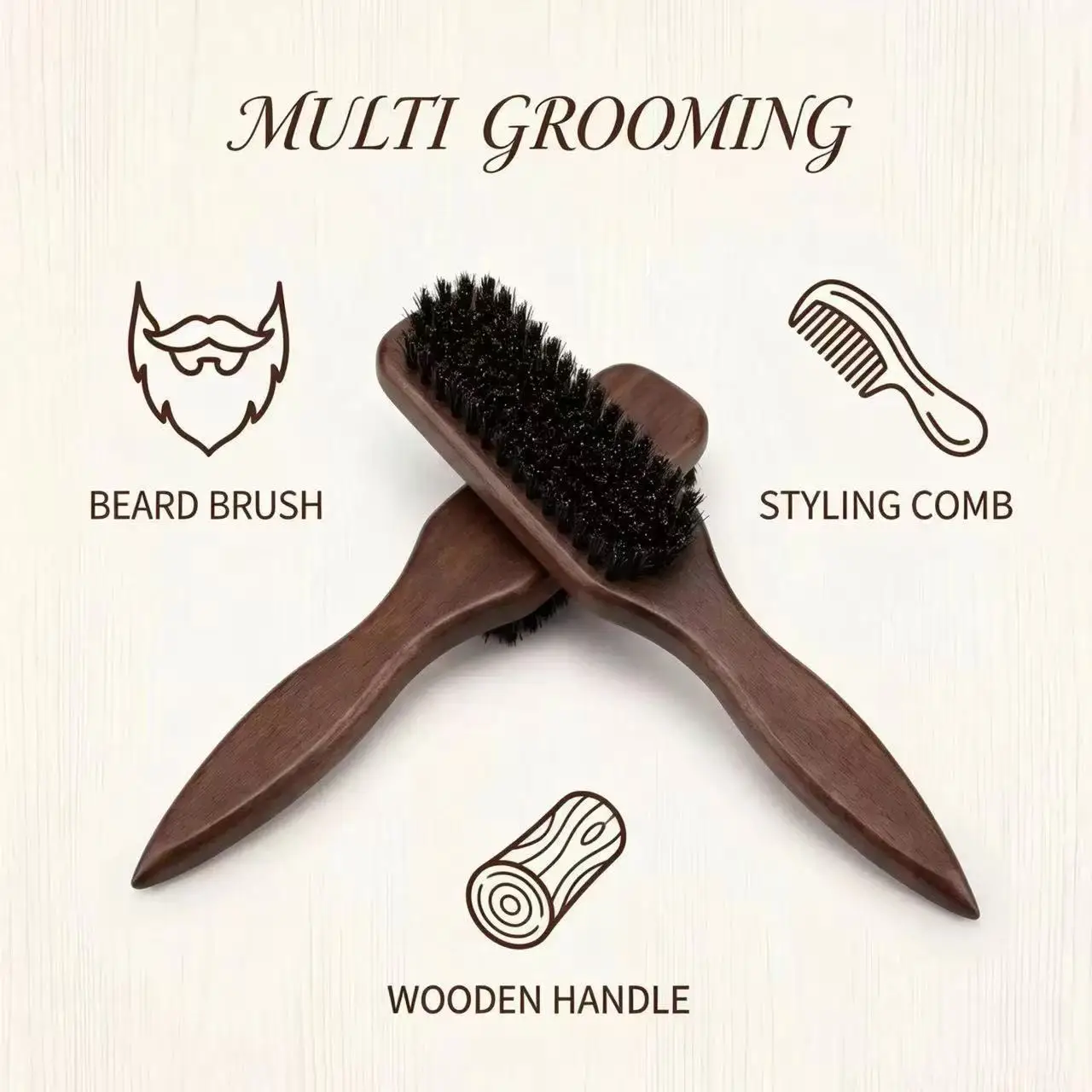 Spazzola per barba in legno con setole di cinghiale, pettine per baffi da uomo, spazzola per capelli, spazzola per la pulizia dei capelli spezzati per acconciature da donna - immagine 3