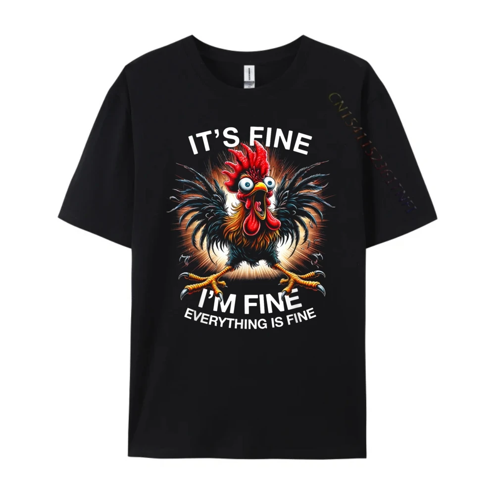 Funny Graphic Tee It's Fine Family Normal Tees Crew Neck Autumn 100% Cotton Short Sleeve T Shirt for Women Group T-Shirt Funny Graphic Tee It's Fine I'm Fine Weird Crazy Chicken black