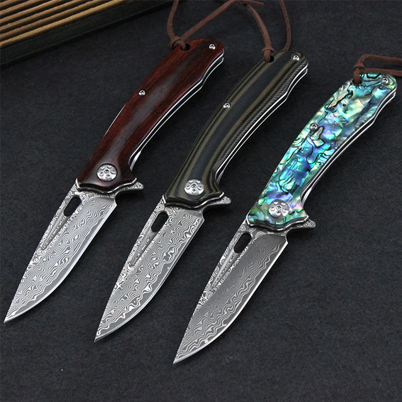 

60HRC Damascus Folding Knife High Quality Military Survival Hunting Pocket Knife VG-10 Steel Core Blade Kitchen Fruit Knives New