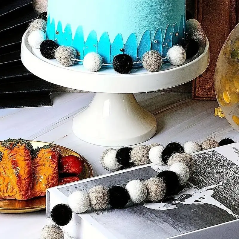 폼폼 화환 어린이 방 걸이식 펜던트 펠트 볼 스트링, 생일 파티 원단 배너 장식, 홈 액세서리