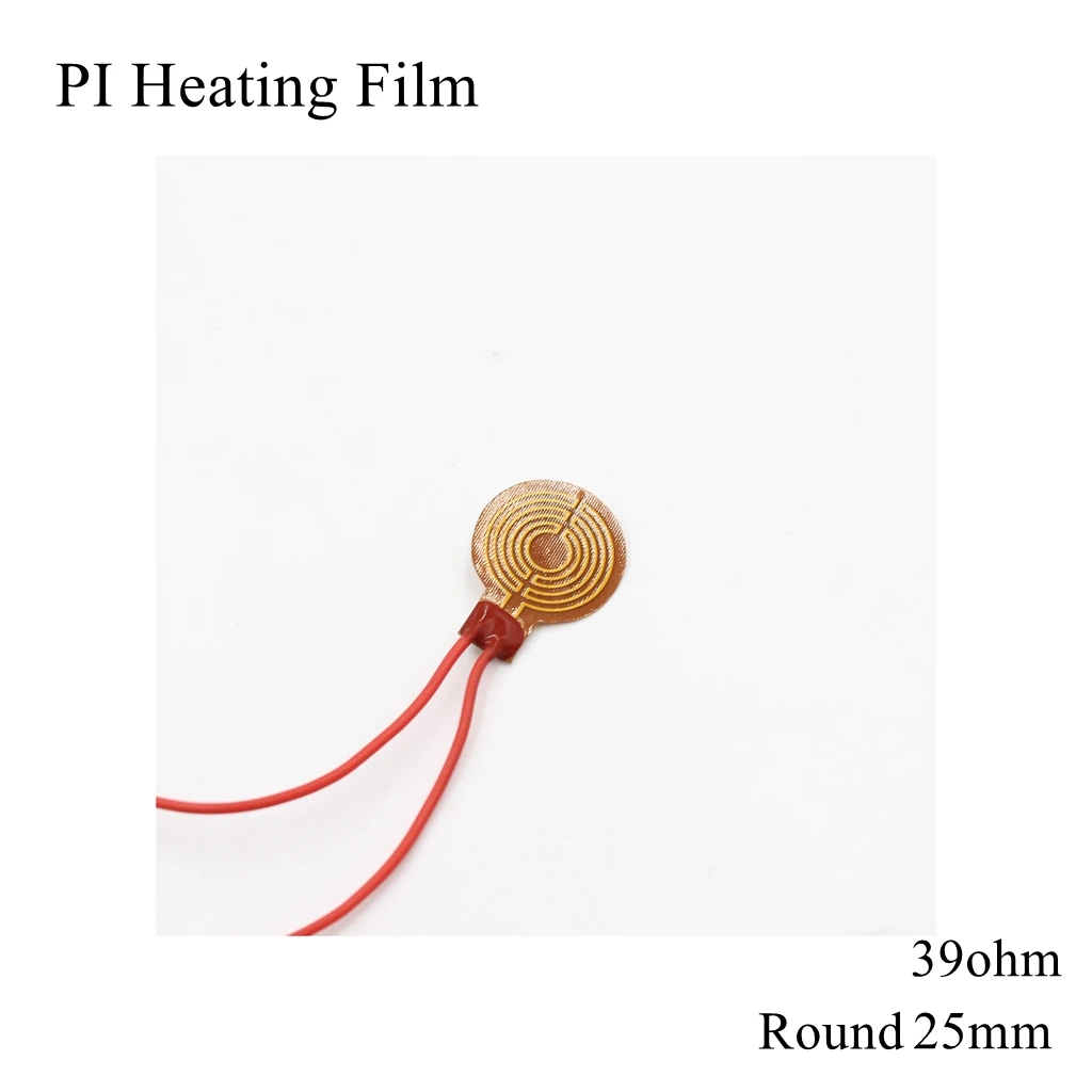 Round 25mm 5V 12V 24V 110V 220V PI Heating Film Polyimide Adhesive Electric Heater Plate Panel Pad Mat Fuel Foil Oil Engine Tank