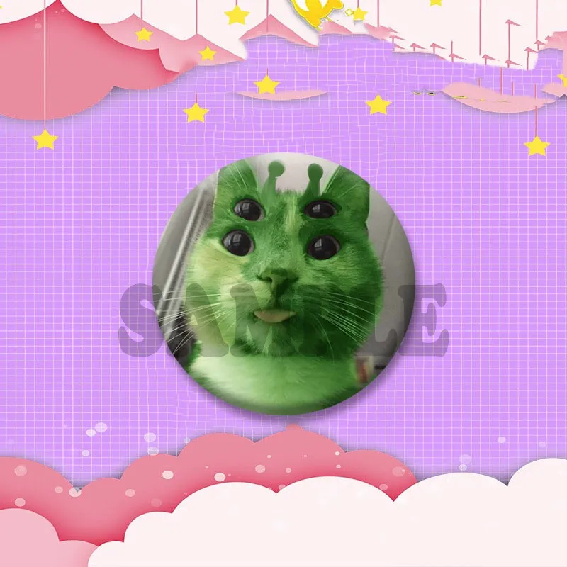 Lustige grüne Alien-Katze, Münzabzeichen, kreatives niedliches Cartoon-Tier, runde Brosche, Rucksack, Anstecknadeln, Zubehör, Spielzeug, Geschenk für Freunde – Detail 9