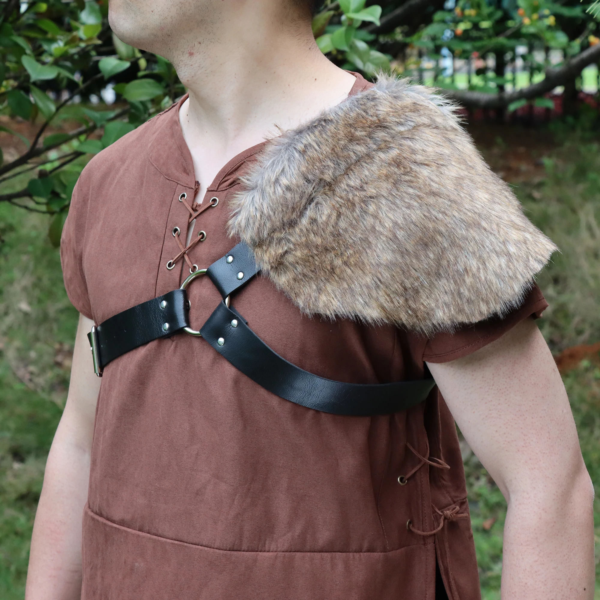 남성용 중세 바이킹 인조 모피, 원 숄더, LARP 액세서리