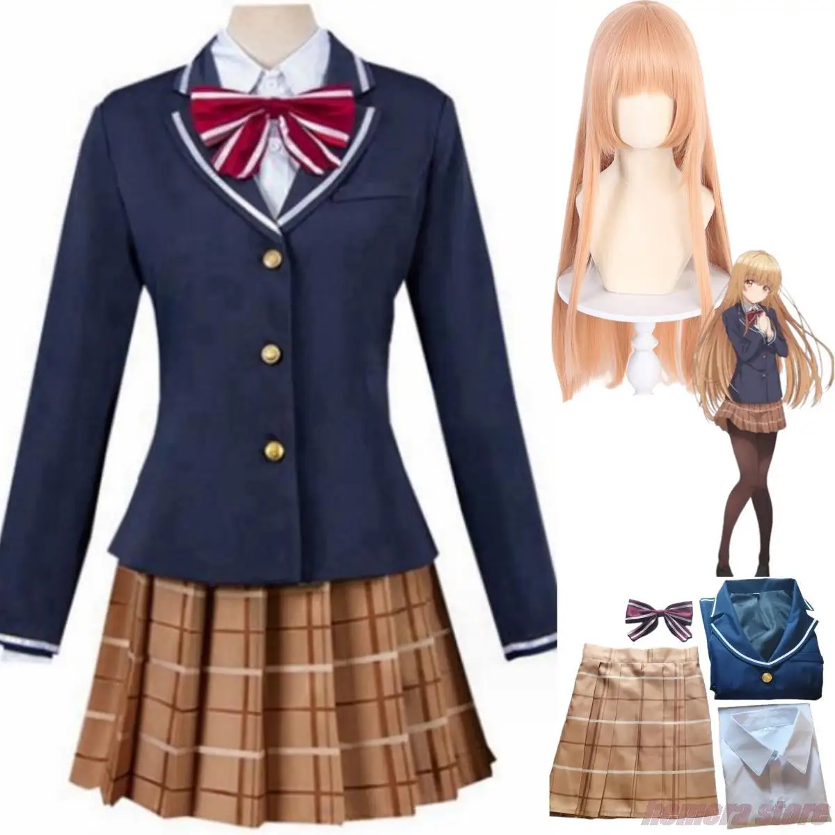 

Anime The Angel Next Door Spoils Me Rotten Shiina Mahiru Cosplay Costume Wig School Uniform Skirt Woman Kawaii Campus Suit