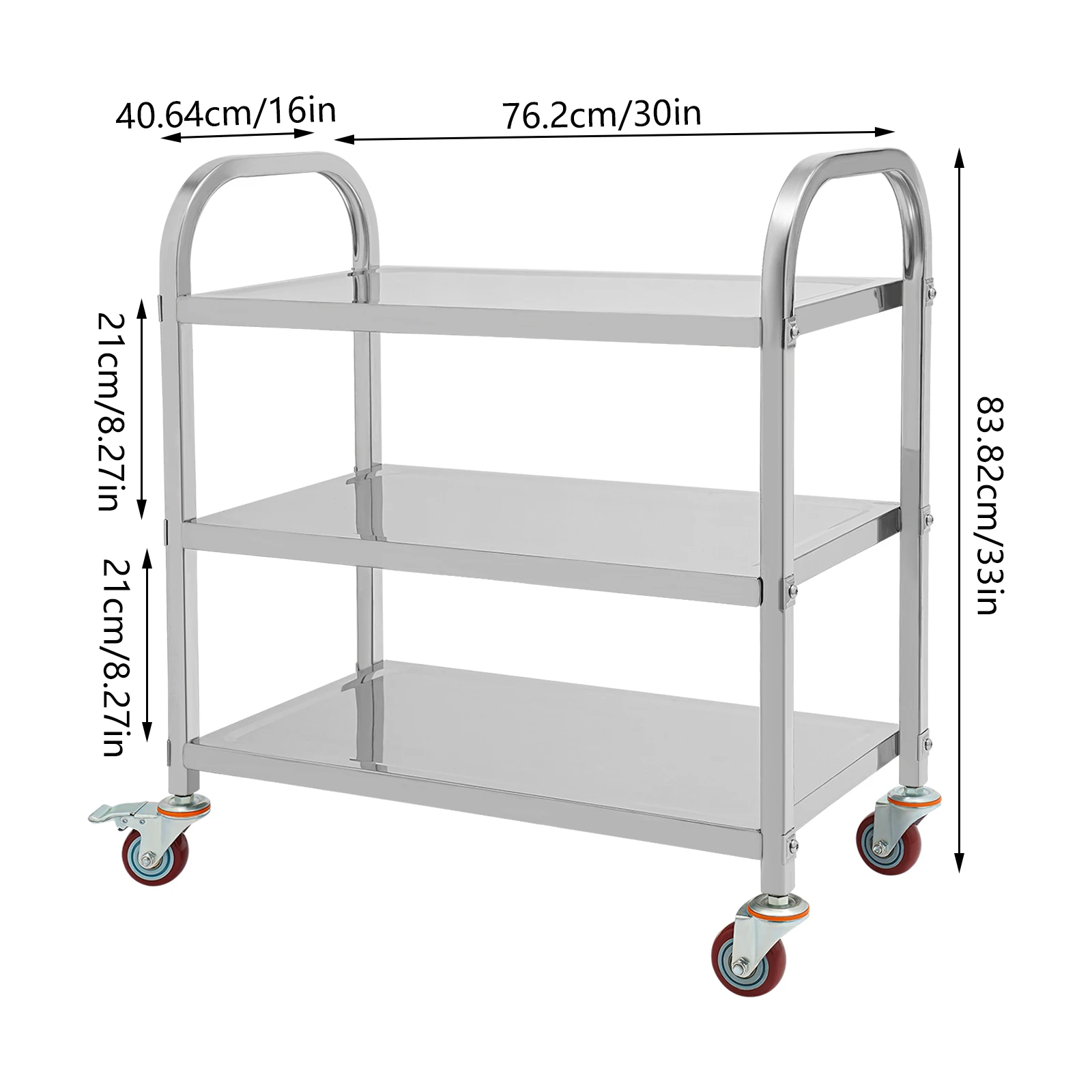 3 Tier Stainless Steel Kitchen Trolley Cart Kitchen Cart Rolling Storage Shelf Utility Serving Storage Rolling Car Shelf
