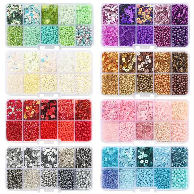 13x6.5x2.3cm Sequin Kit, Glass Seed Beads Box, Charms Alphabet For Jewelry Making, Bracelets, Rings,Earring,Bag,Shoes Set, DIY