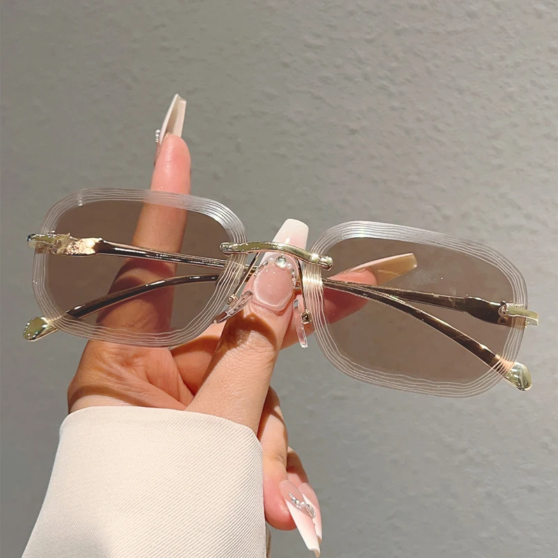 KAMMPT Modische rechteckige Sonnenbrille, 2025, neue Bonbonfarben, Rand, Farbverlauf, Dekor, Schattierungen, Damen, trendiges Markendesign, lässige Sonnenbrille – Detail 5
